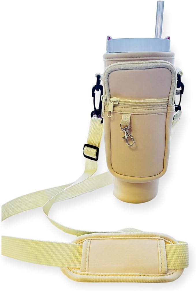 Prime Choice 30oz / 40oz Water Bottle Holder Sleeve Water Bottle Sling Carrier Bag Compatible With 30 40oz Stanley Cup Tumbler and Simple Modern Tumbler (Rose Cream)