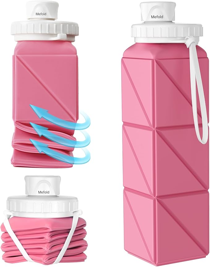 Collapsible Water bottle for Travel Cycling Gym Camping Sports,Leakproof Lid,Food Grade BPA-Free Silicone Travel Bottles 610ml -Lightweight Portable,Wide Mouth,Durable,Foldable Water Bottle