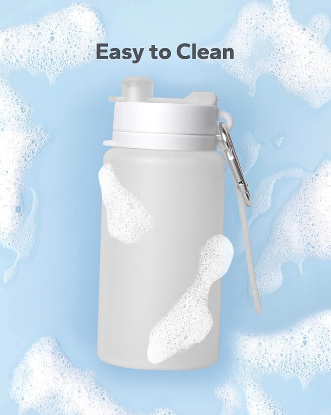 Collapsible Water Bottle, Foldable Water Bottle for Travel & Collapsable Water Bottle with Clip for Backpack, Portable Silicone Water Bottle, Collapse Water Bottle for Travel (20oz, Gray)