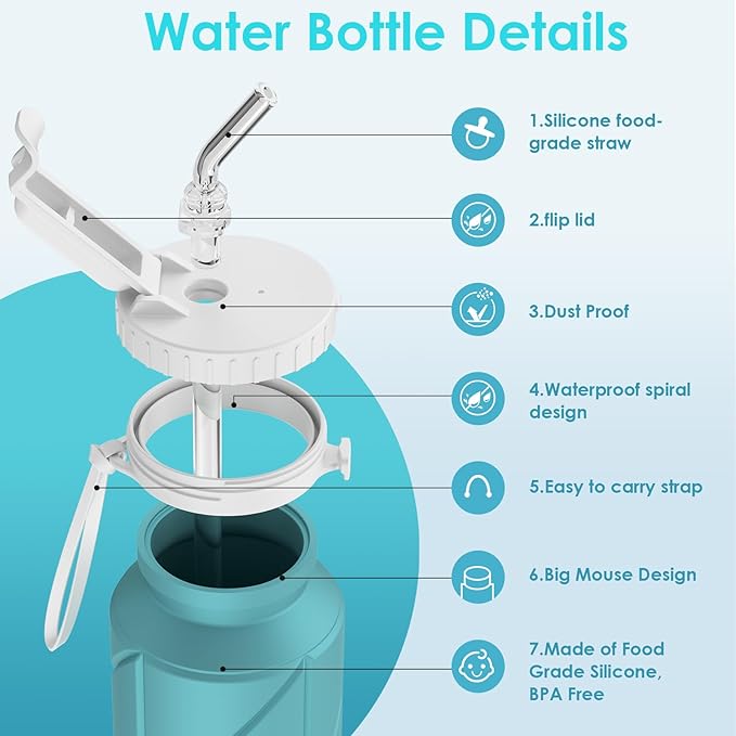 690ML Collapsible Water Bottles Reusable Leak Proof Silicone Water Bottle BPA Free Durable Foldable Sports Bottles & straw 23oz Lightweight Bottle for Gym Hiking Biking Camping Travel Bottle