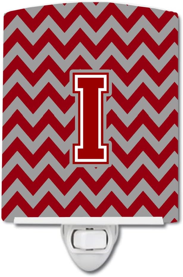 Caroline's Treasures CJ1049-ICNL Letter I Chevron Maroon and White Ceramic Night Light Compact, UL-Certified, Ideal for Bedroom, Bathroom, Nursery, Hallway, Kitchen, 6x4x3, Multicolor
