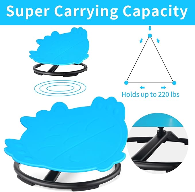 Sensory Chair for Kids, Spinning Chair for Autistic Kids, ADHD Swivel Chair Training Body Coordination, Metal Base Non-Slip Indoor and Outdoor Activity Toys (Blue)