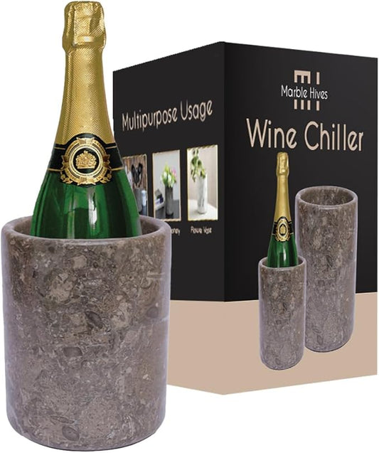 Marble Wine Chiller- Premium Wine Chiller Bucket- Perfect Wine Bottle Chiller- Keep Your Champagne Chiller and Safe- Easily Holds 750ml Bottle - Wine Cooler (Oceanic Grey)