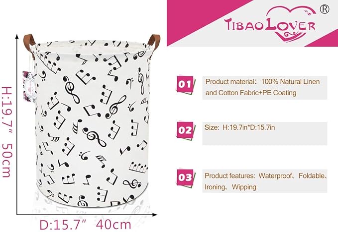 Kids Laundry Basket Kids Hamper Baby Laundry Hamper Toy Storage Bin for Boys Room Decor Nursery Hamper Gift Baskets for Bedroom Bathroom(Musical Note)