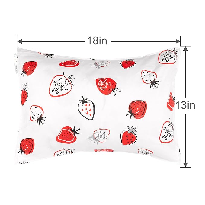 ALVABABY Toddler Pillow Cover Fits 13 x 18,12x 16 Kids Pillow 2 Pack Cotton Sleep Travel Pillowcases with Envelope Baby Children Pillowcase for Boys Girls Strawberry Fox