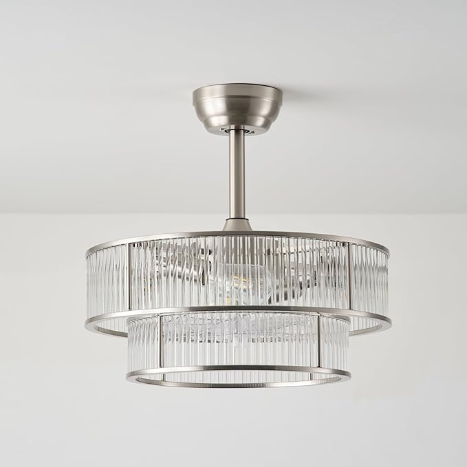 20" Silver Crystal fandelier Ceiling Fan with Lights,Silver Caged Chandelier Ceiling Fan with Light Remote Control,Enclosed Mid Century with 6 Speeds for Bedroom,Living Room,Nursery
