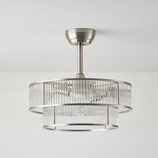 20" Silver Crystal fandelier Ceiling Fan with Lights,Silver Caged Chandelier Ceiling Fan with Light Remote Control,Enclosed Mid Century with 6 Speeds for Bedroom,Living Room,Nursery