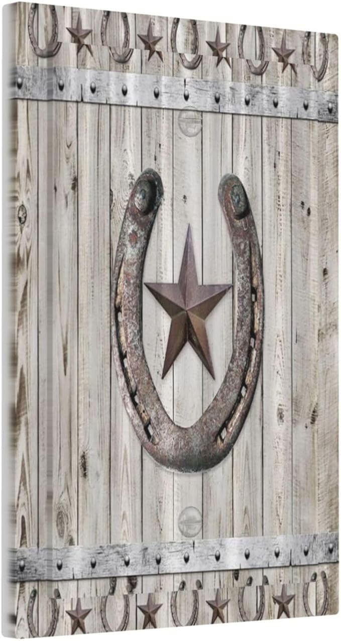 Rustic Western Wood Barn Door Horseshoe Iron Star 1 Gang Light Switch Covers No Device Wall Plate Decorative Blank Switchplate Electrical Faceplate for Farmhouse Country Bedroom Decor