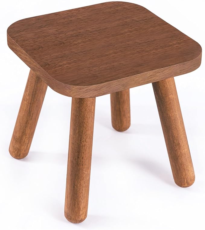 Solid Wood Step Stool, Milking Stool, Plant Stand, Round Foot Stool, Step Stool for Adults，Removable Portable Stool, Shoe Change Stool, Retro Colors(9.4 inches)