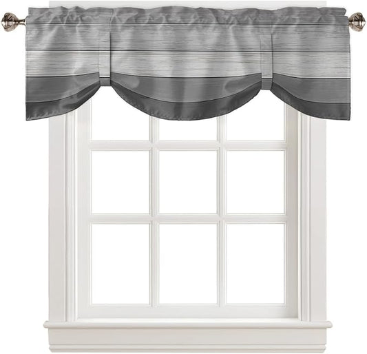Farmhouse Blackout Tie Up Valance Curtains for Kitchen Windows, Grey Blackout Tie Up Window Toppers Balloon Shades for Living Room/Bathroom/Bedroom,1 Panel,42" X 12"