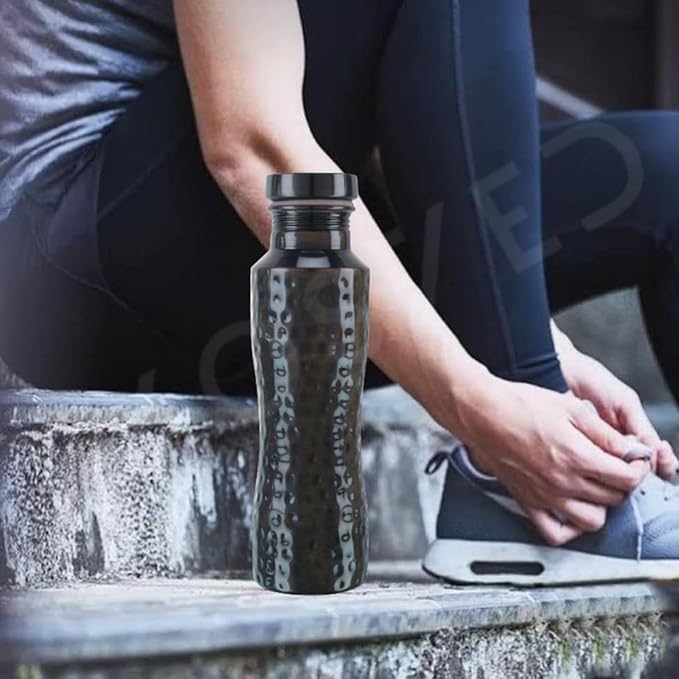Pure Copper Jasmine Antique Hammered Water Bottle: A Premium Design Bottle with Ayurvedic Health Benefits, Leak Proof and Durable Copper Water Bottle for drinking (800ml / 27oz)