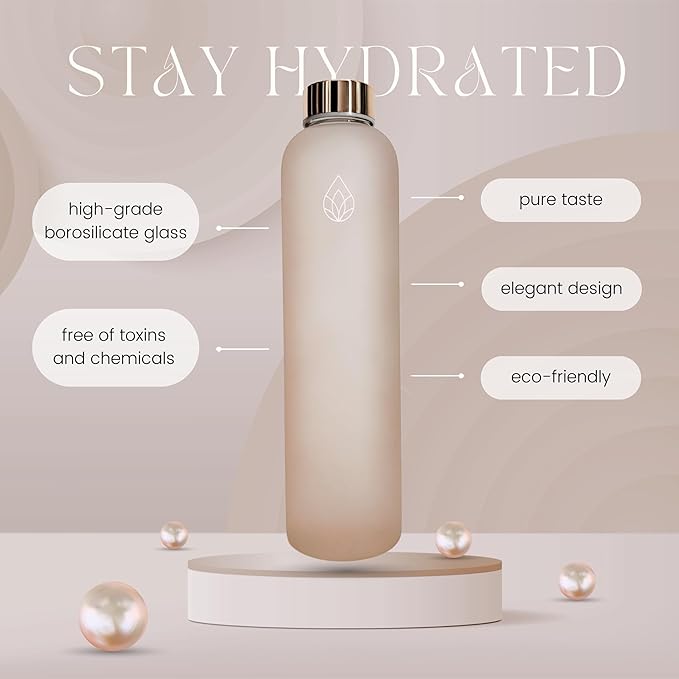 Frosted Glass Water Bottle 25.4oz (Peach/Rose Gold)