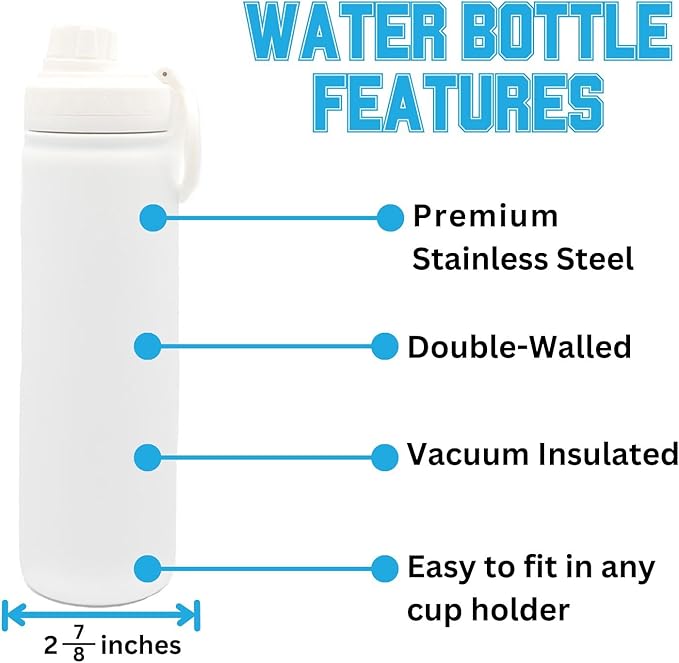 Penn State Water Bottle - White Double Walled Stainless Steel 24 oz Keeps Drinks Cold or Hot