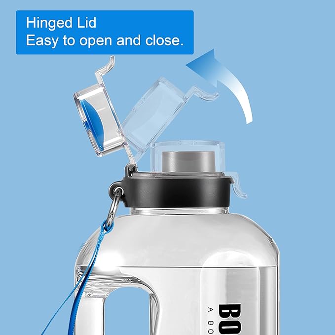 Water Bottle with Time Markings, 2.5 Litre Sports Water Bottle with Handle Leakproof Reusable & BPA Free, Flip Cap with Cleaning Brush Daily Water Intake Bottle Ideal for Gym Office