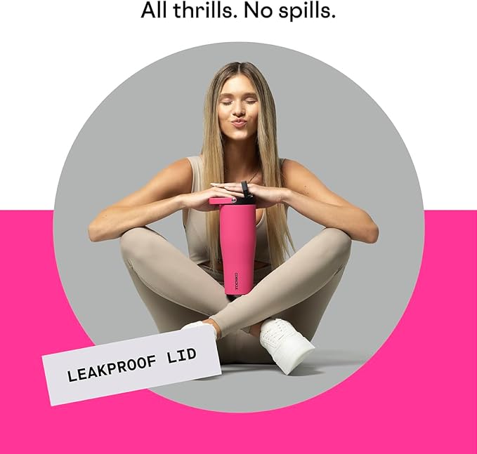 Corkcicle Go Cup XL Insulated Tumbler with Lid and Straw, Dragonfuit, 30 oz – Reusable Water Bottle Keeps Beverages Cold for 12hrs – Cupholder Friendly Tumbler, Leak-Proof Design