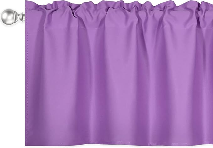 Light Purple Valance for Windows 72x18 Inch Solid Thermal Insulated Blackout Rod Pocket Kitchen Short Curtain Toppers Valance for Bathroom Living Room, Lilac Lavender