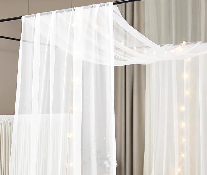 Akiky Canopy Curtains for Girls with LED Light King California King Bed Curtains Frame Bed,Valance Scarves Great for Bed,Windows,Wedding Parties(King,White)