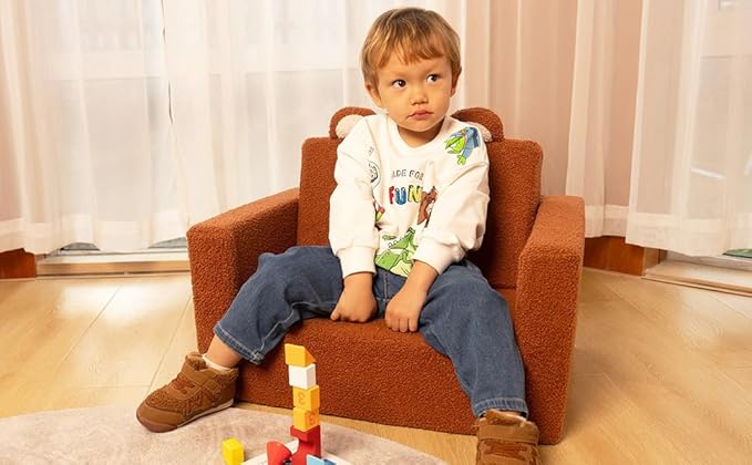 LonSEA Furniture, Teddy Bear, Baby Chair for Toddler, Toddler Bed, Convertible Sofa to Lounger - Comfy 2-in-1 Flip Open Couch/Sleeper for Kids, Toddler Cot, Brown