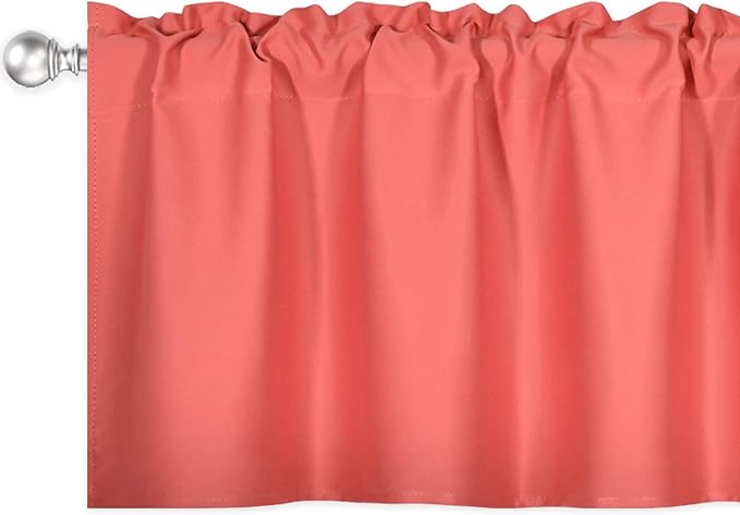 Coral Valance for Windows 42x18 Inch Solid Thermal Insulated Blackout Rod Pocket Kitchen Short Curtain Toppers Valance for Bathroom Living Room 2 Panels