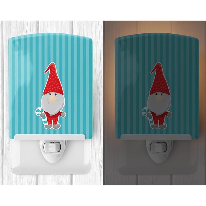 Caroline's Treasures BB8783CNL Christmas Gnome Candy Cane Ceramic Night Light Compact, UL-Certified, Ideal for Bedroom, Bathroom, Nursery, Hallway, Kitchen, 6x4x3, Multicolor