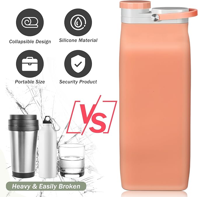 Ctosree 3 Pcs Collapsible Water Bottles 20 oz Foldable Portable Silicone Water Bottle Leak Proof Travel Water Bottle Lightweight Folding Water Bottle for Sports Traveling Hiking