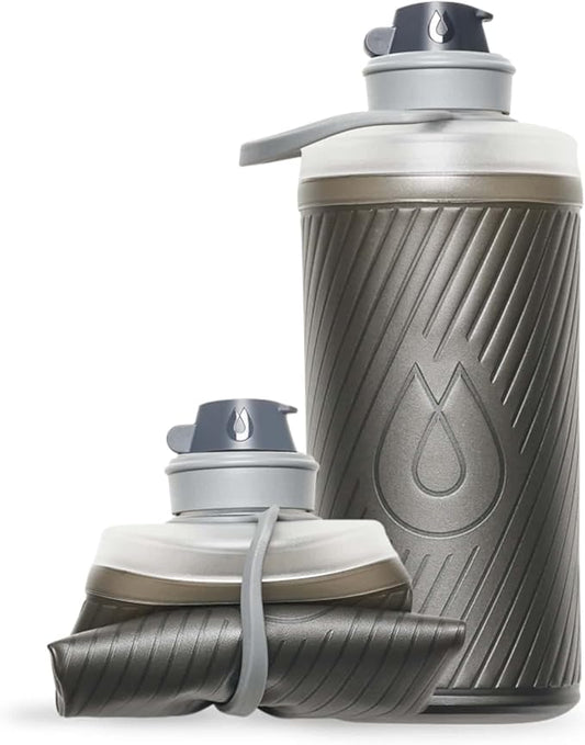 Hydrapak Flux - Collapsible Backpacking Water Bottle (1 Liter) - BPA Free, Ultra Light, Spill-Proof Twist Cap - Mammoth Grey