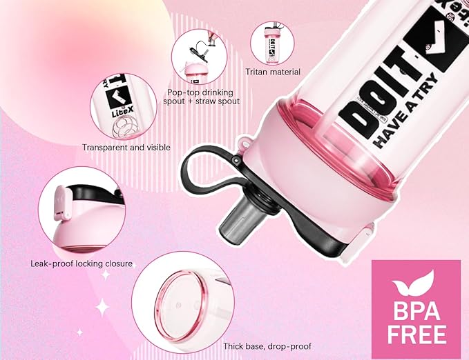 Litex Shaker Bottles for Protein Shakes, 26oz Blender Shaker Bottle for Pre-Workout,Shaker Cups with Straw, BPA-free Tritan Mixer Bottles for Protein Powder,with Cup Brush and Instructions (Pink)