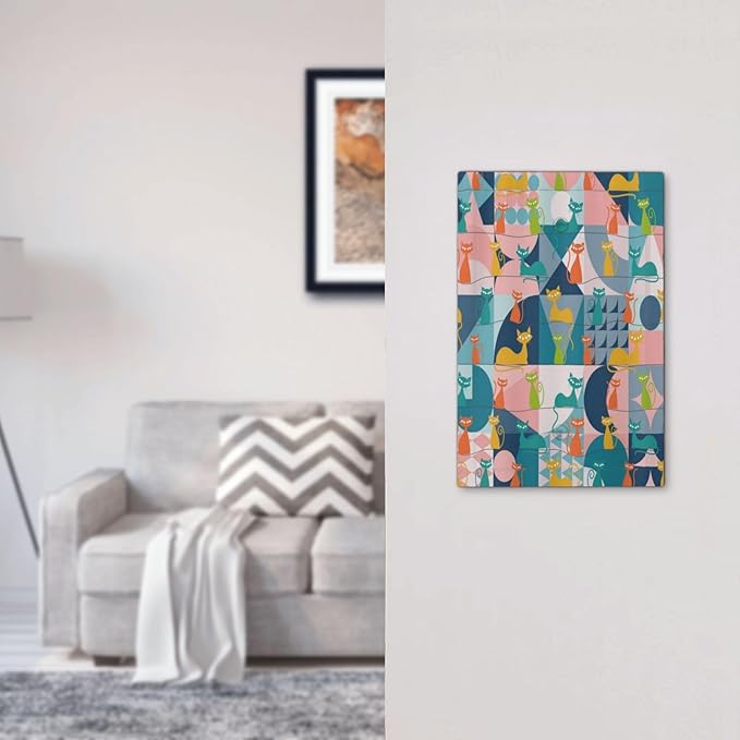 Mid Century Modern Atomic Cute Cats 1 Gang Light Switch Covers No Device Wall Plate Decorative Blank Switchplate Electrical Faceplate for Kidroom Nursery Bedroom Boyroom Decor