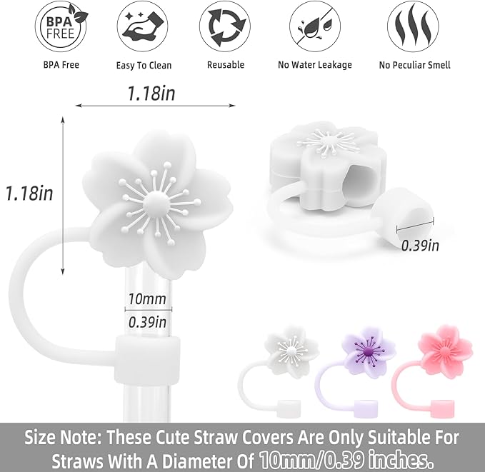 Stanley Cup Accessories Set Including 1 Pcs Siliocne Stanley Cup Boot, 1 Pcs Water Bottle Handle Strap, 1 Pcs Siliocne Straw Cover, 3 Pcs Stanley Charms for Stanley Cup 40oz & 30oz Tumbler - White