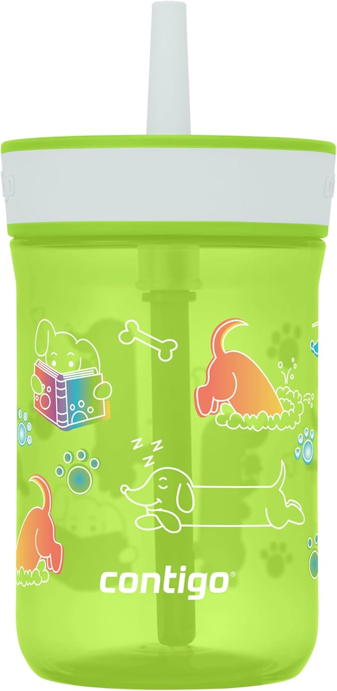 Contigo Leighton Straw Tumbler, 14 oz, Cool Lime (Dogs)