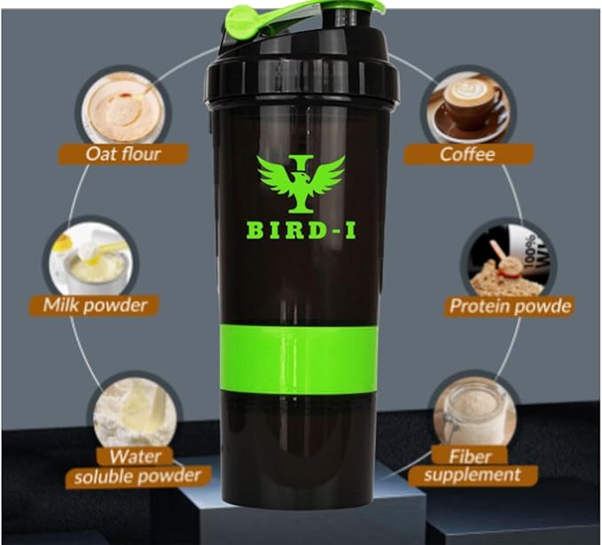 Gym Protein Shaker, 3-in-1, 500ml/16.9oz, BPA-Free, Metal Mixer. (GREEN), JT4101
