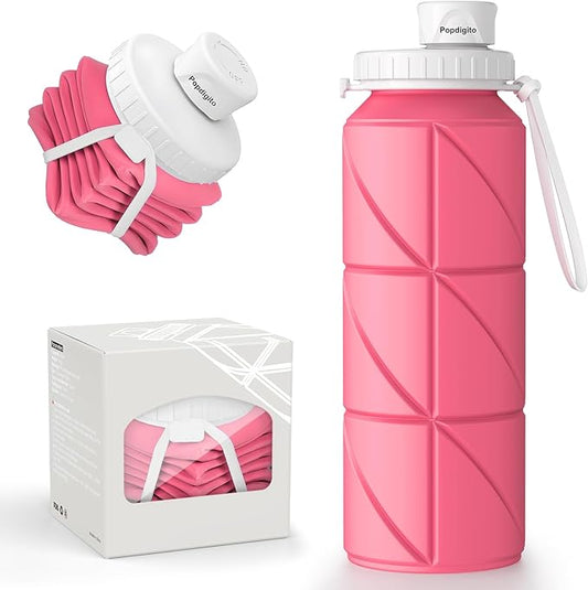 Collapsible Water Bottle Foldable Silicone Travel Water Bottle Leakproof Flexible BPA Free Portable,Folding Water Bottle Lightweight for Camping, Hiking,Sports Water Bottles Travel 23oz