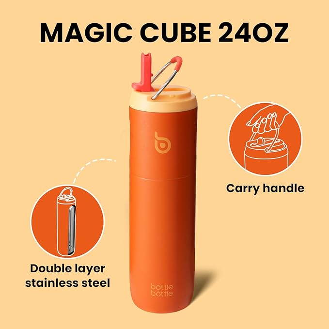 BOTTLE BOTTLE Insulated Water Bottle 24oz with Straw Lid and Handle for Sports Travel Gym Stainless Steel Water Bottles Double-Wall Vacuum Metal Thermos Bottles Leak Proof BPA-Free