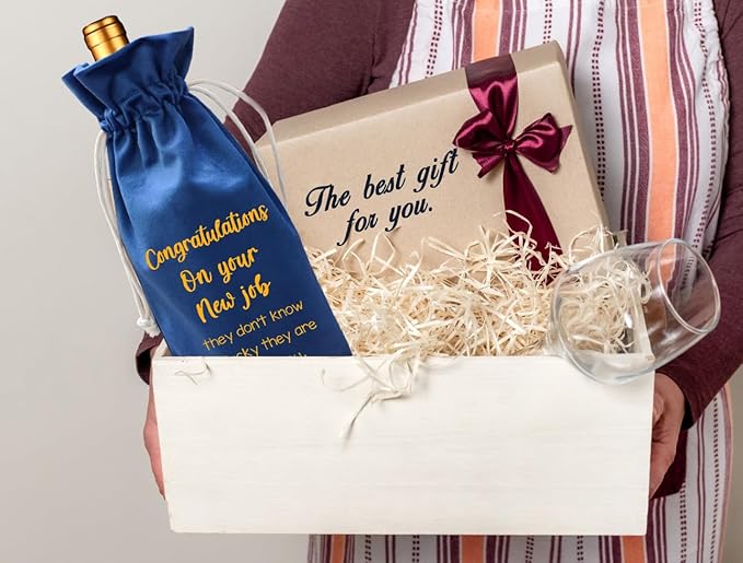 LANBAIHE New Job Gifts Wine Bag, Promotion Gifts, Congratulationg On New Job, Coworker Leaving Gift, Going Away Gifts for Coworker Women Men- Pairs Well With New Job Gift (New Job-Blue)