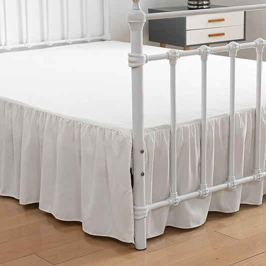 Bed Skirt Ruffled Bed Skirt with Split Corners, 18 Inch Drop Dust Ruffle Bed Skirt with Platform, Ivory,Twin Size
