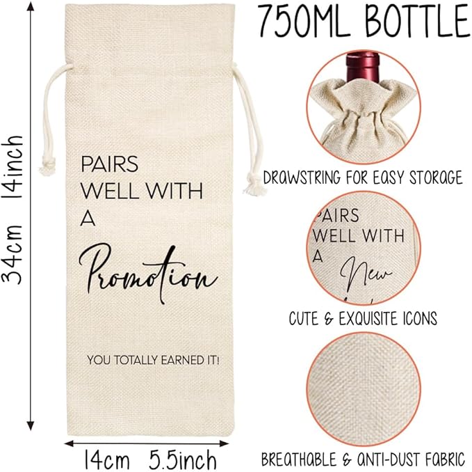 Qubereeree Pairs Well With A Promotion Wine Gift Bag, New Job Gifts for Congratulations to Colleague Boss Coworker Friends BFF, New Beginning Congratulations Job Promotion Gift Wine Bag-18