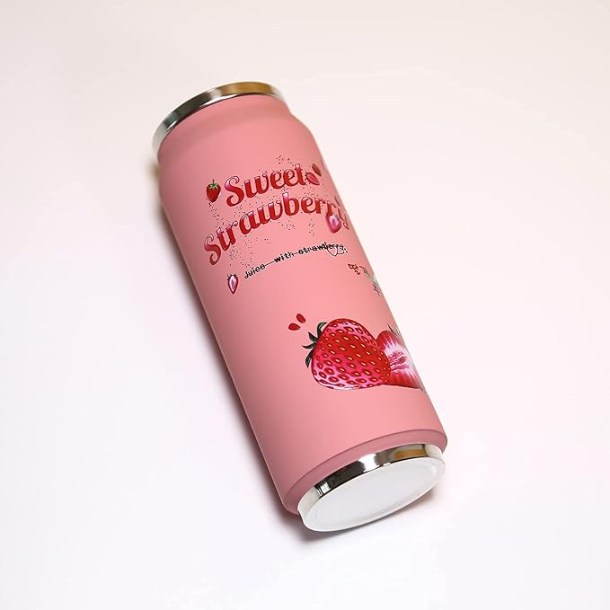 Kawaii Water Bottles Stainless Steel Water Bottle Kawaii Water Bottle with Straw Japanese Water Bottle Insulated (500ml/16.13oz，Pink Strawberry)