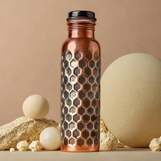Copper Water Bottle - Antique Finish Ayurvedic Pure Copper Drinking Vessel, Water Lid Bottle Best for Camping, Hiking, Office, Gym, Yoga Travel, Outdoor 34 Oz