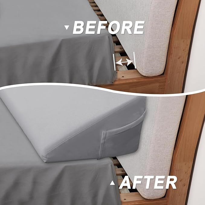 WdFour Bed Wedge Pillow, Close Off Headboard, Wall and Mattress Gap. Incline, Slanted Sweat-Proof Pillow for Neck and Back Pain Relief Anti-snoring for Comfortable Sleeping.(Gray,76Wx10Dx6H)