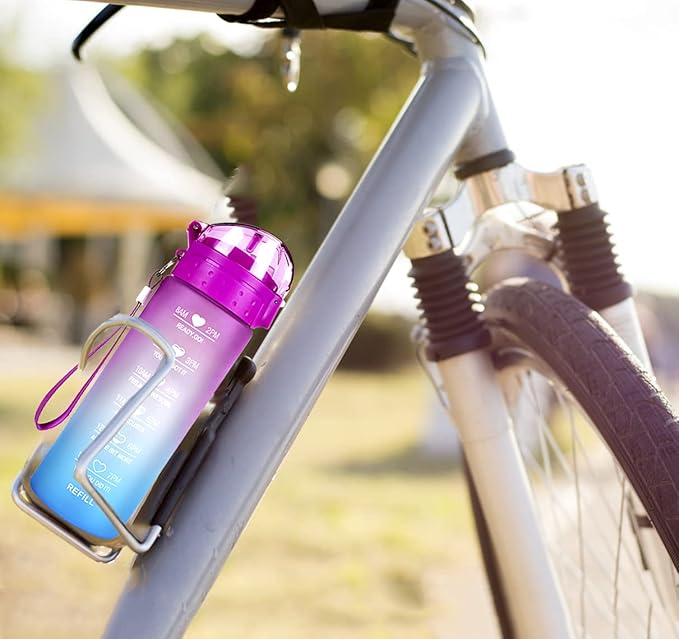 XACIOA Water Bottle with Straw,18oz Plastic Cup with Motivational Time Marker,1L Tritan Sport Lightweight Leakproof BPA-Free,Wide Mouth Fast Flow Ensure You Have Times to Drink,with Straw & Cup Brush