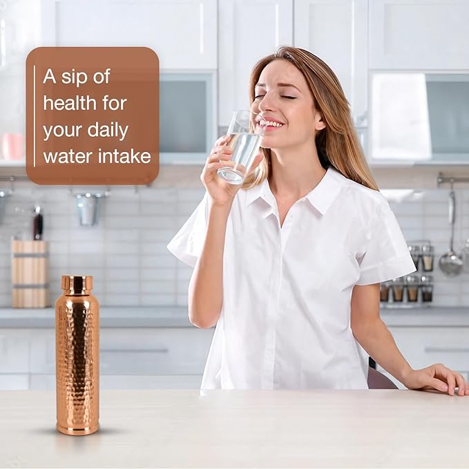 Copper Water Bottle - 34 Oz Extra Large - A Ayurvedic Pure Plain Copper Bottle For Drinking - Drink More Water, Lower Your Sugar Intake And Enjoy The Health Benefits