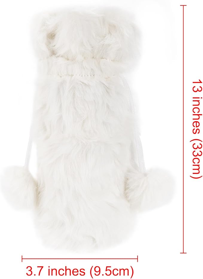 Wine Gift Bags Christmas Champagne Gift Bag for Engagement Wedding Birthday Wine Bottle Cover Decorative Fluffy Plush Drawstring Bag for 750ml Wine Bottles, Housewarming Gifts (White)