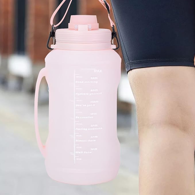 Collapsible 64oz Water Bottle with Handle & Straw - Spill-Proof Foldable Silicone Bottle for Men/Women (Pink, 2L)