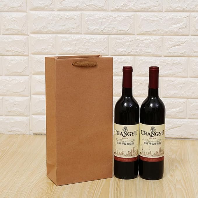 JPORSHU 10 Pack Wine Paper Bag,Wine Bottle Bags Bulk Reusable Gift Tote Bag Holds 2 bottles of wine，Kraft Paper Wine Bags with Handles，for Wedding Bottle Whiskey Spirits Party (kraft paper)