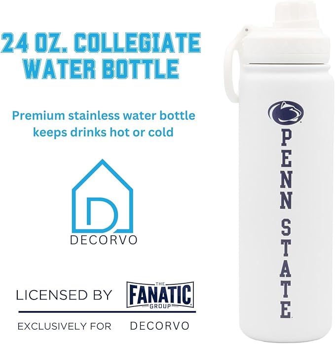 Penn State Water Bottle - White Double Walled Stainless Steel 24 oz Keeps Drinks Cold or Hot