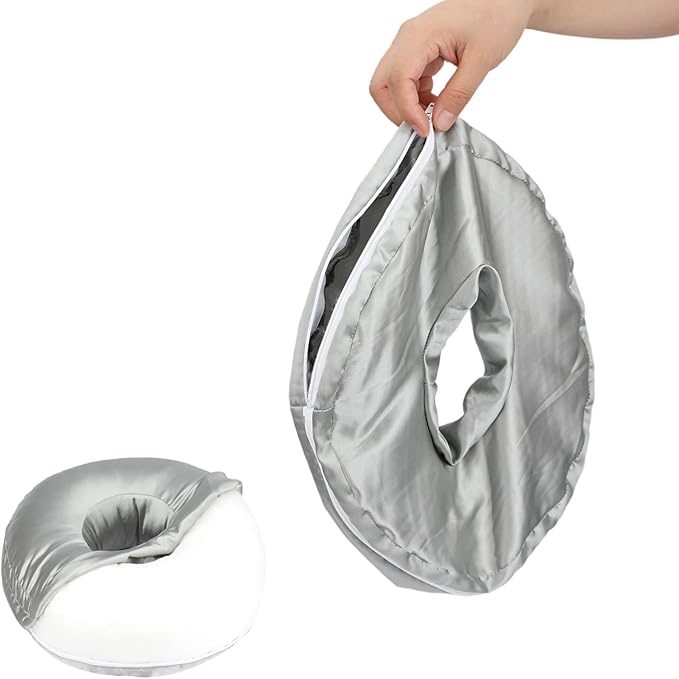 Washable Ear Piercing Pillowcase Luxury Satin Ear Hole Silky Pillowcase for Pierced Ear Side Sleepers Ear Inflammation Pressure Sore Pain Relief Support Neck Head Silver Gray