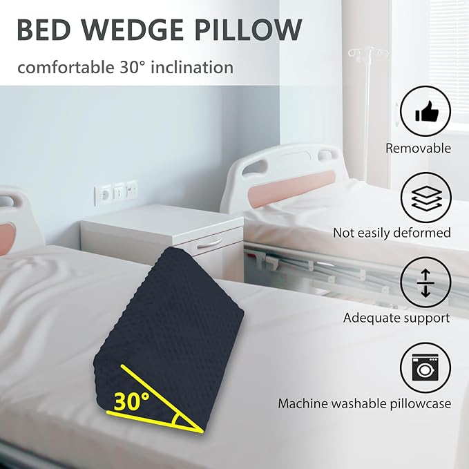 Wedge Pillow for Side Sleeping, Body Positioning Foam Wedge Pillow, Side Wedge Pillow for Sleeping Non-Slip Back Positioning Pillow for Bed Sore Wedge (Dark Blue)