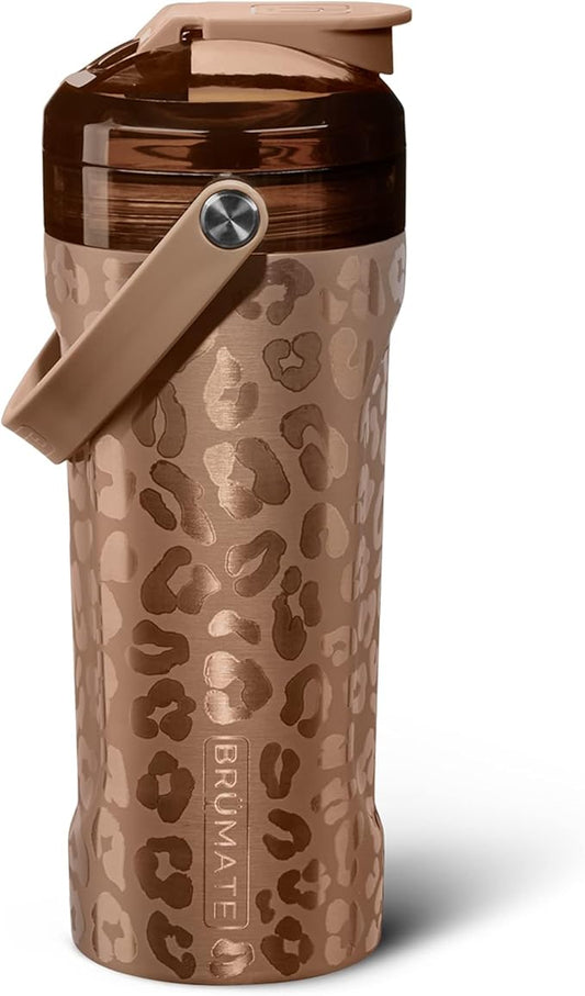 BrüMate MultiShaker Blender Bottle, 26oz (Gold Leopard, Stainless Steel), Insulated Protein Shaker and Pre Workout Bottle for Gym Use