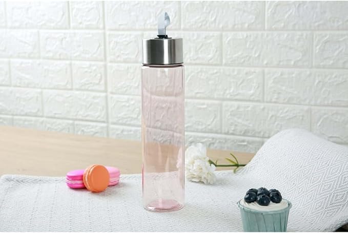 DipSip Water Bottle plastic 18 oz Stainless Steel Screw Cap Lid with Strap (Pink), 9