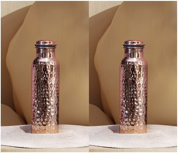 Copper Water Bottle for Drinking 34 oz Copper Ayurveda Set Of 2 Pure Copper Water Bottle Ayurvedic Water Bottle with Lid Leak Proof Joint Less Bottle Travel Bottle for Gym,Office Hiking,Outdoor Bottle